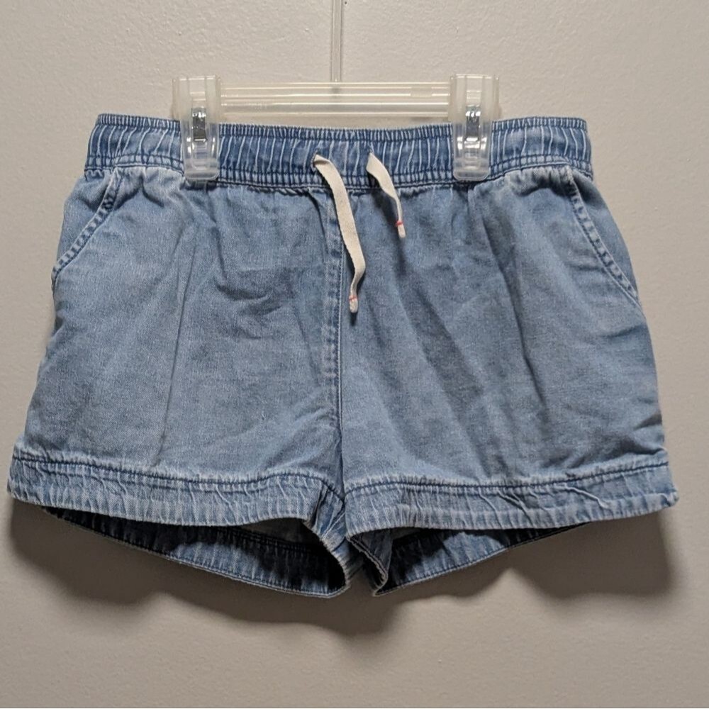 Boden Girls Denim Chambray Blue Summer Casual Shorts w/ Heart Pockets